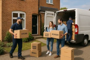 Professional movers loading boxes 